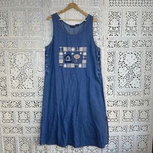 NWT Vtg Embroidered Nautical Grannycore Denim Sleeveless Midi Dress Sz‎ 1X